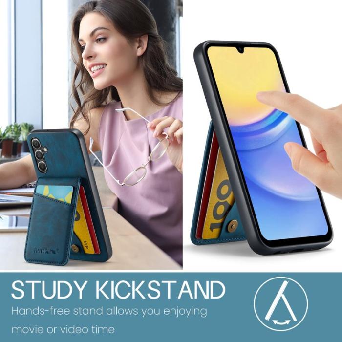 FIERRE SHANN - FIERRE SHANN för Samsung Galaxy A14 Fodral PU Läder - Blå