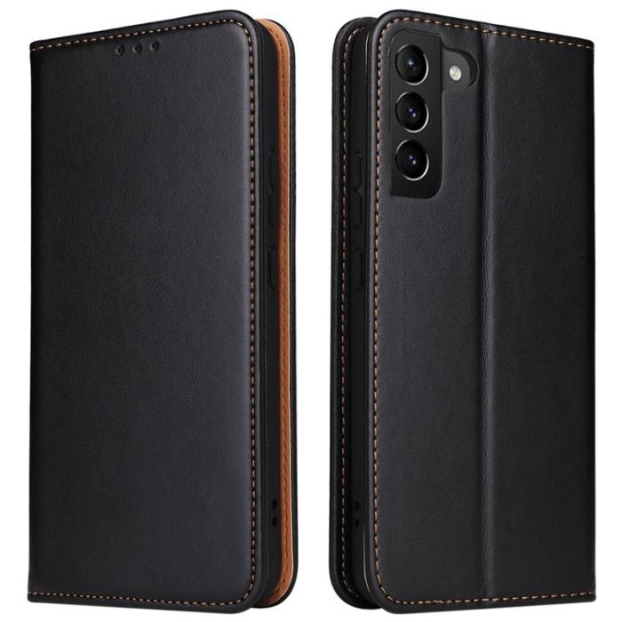 FIERRE SHANN - FIERRE SHANN för Samsung Galaxy S22+ 5G Fodral Äkta läder - Svart