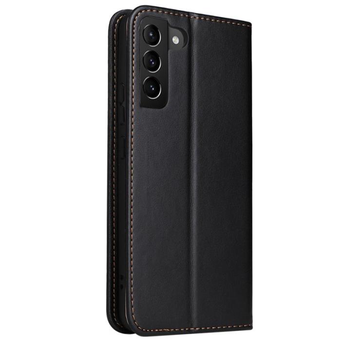 FIERRE SHANN - FIERRE SHANN för Samsung Galaxy S22+ 5G Fodral Äkta läder - Svart