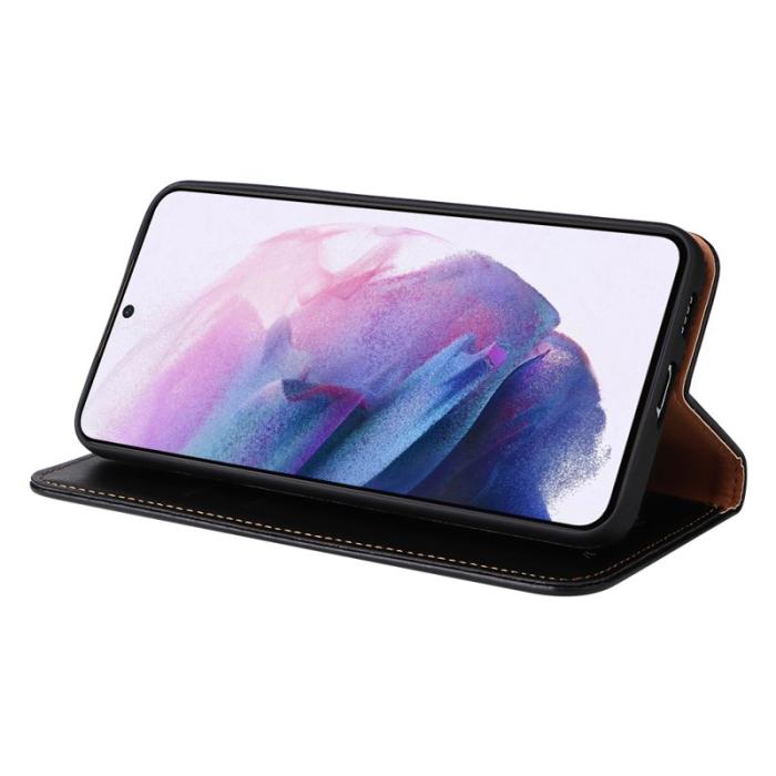 FIERRE SHANN - FIERRE SHANN för Samsung Galaxy S22+ 5G Fodral Äkta läder - Svart