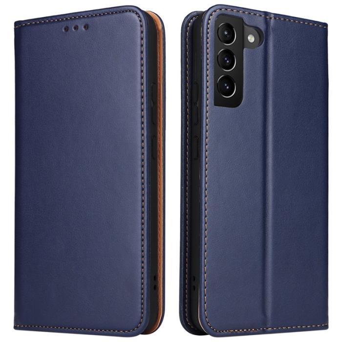 FIERRE SHANN - FIERRE SHANN för Samsung Galaxy S22+ Fodral Äkta läder - Blå