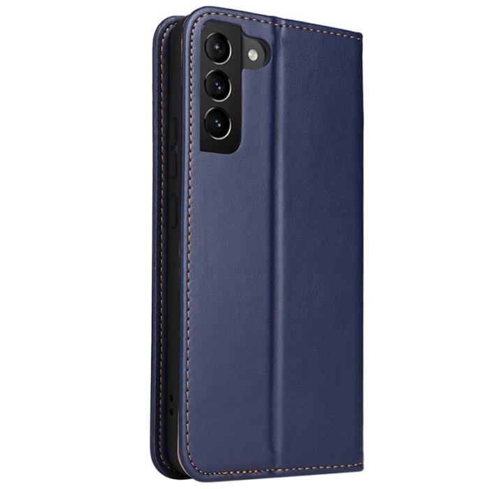 FIERRE SHANN - FIERRE SHANN för Samsung Galaxy S22+ Fodral Äkta läder - Blå