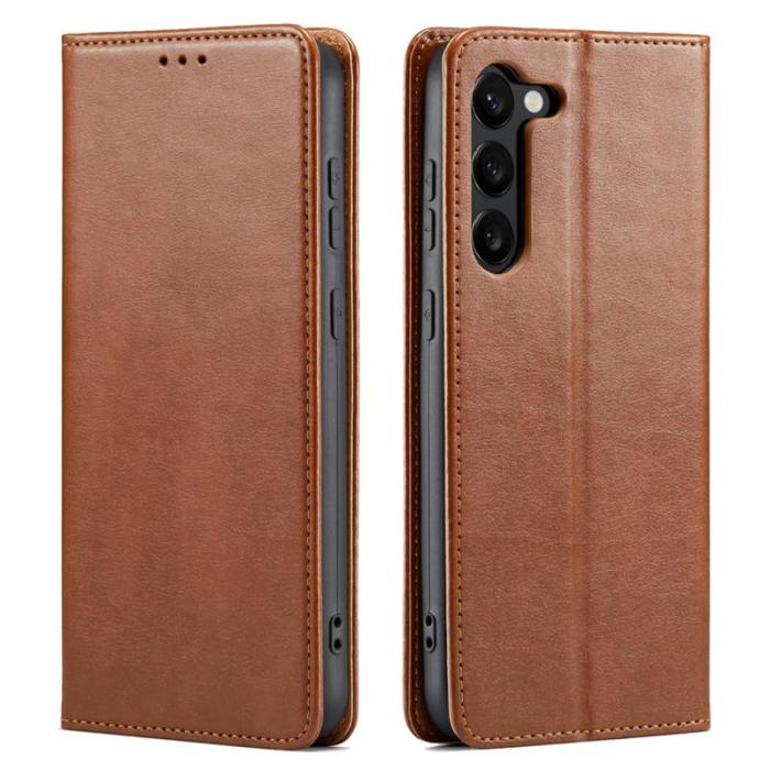 FIERRE SHANN - FIERRE SHANN för Samsung Galaxy S23 Fodral Äkta läder - Brun