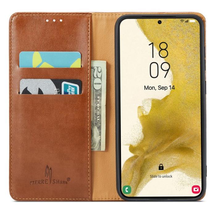 FIERRE SHANN - FIERRE SHANN för Samsung Galaxy S23 Fodral Äkta läder - Brun