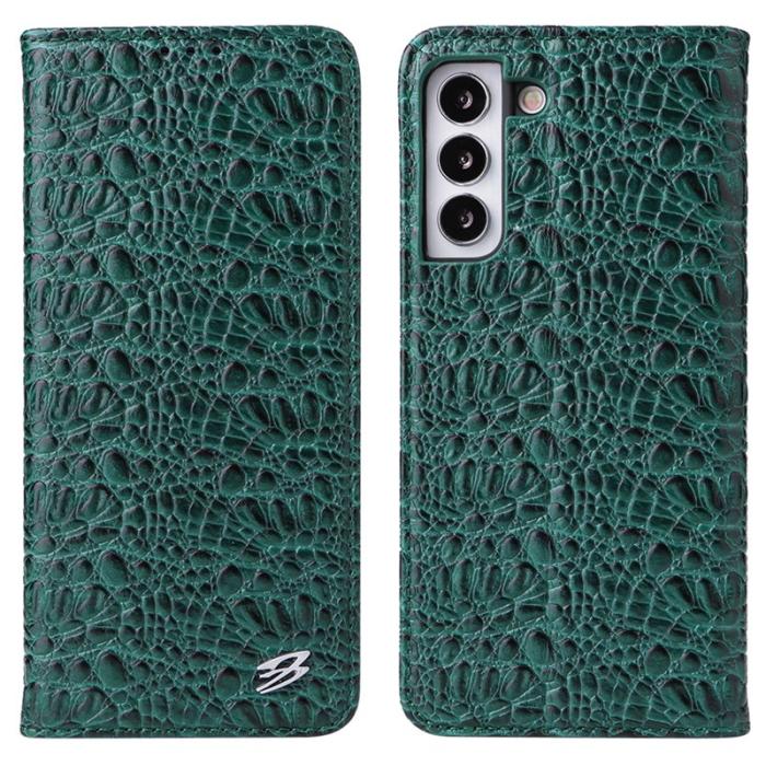 FIERRE SHANN - FIERRE SHANN för Samsung Galaxy S23 - Fodral i Äkta Läder - Grön