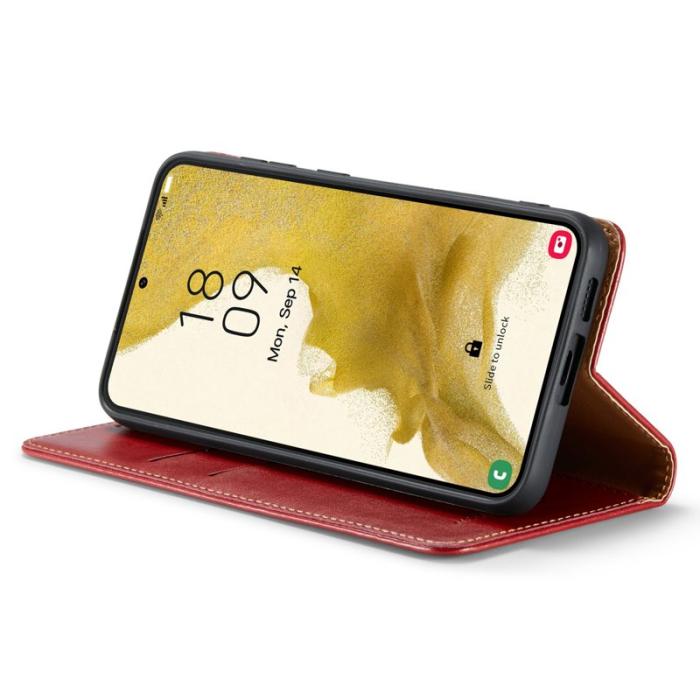 FIERRE SHANN - FIERRE SHANN för Samsung Galaxy S23 Fodral Wallet Äkta läder - Röd