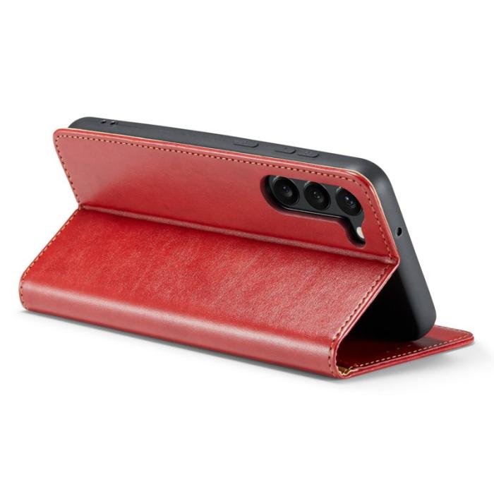 FIERRE SHANN - FIERRE SHANN för Samsung Galaxy S23 Fodral Wallet Äkta läder - Röd