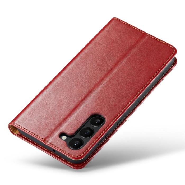 FIERRE SHANN - FIERRE SHANN för Samsung Galaxy S23 Fodral Wallet Äkta läder - Röd