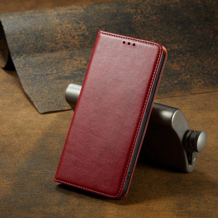 FIERRE SHANN - FIERRE SHANN för Samsung Galaxy S23 Fodral Wallet Äkta läder - Röd