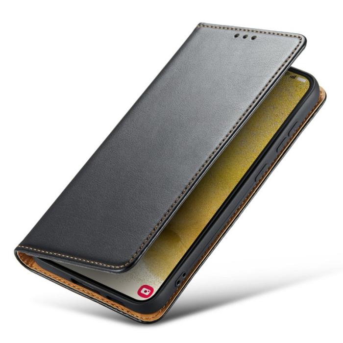 FIERRE SHANN - FIERRE SHANN för Samsung Galaxy S23 Fodral Wallet Äkta läder - Svart