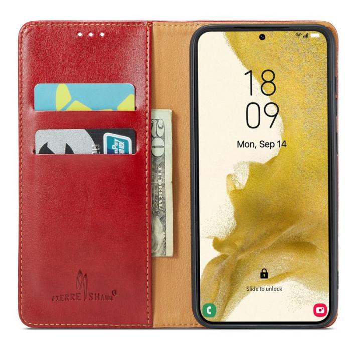 FIERRE SHANN - FIERRE SHANN för Samsung Galaxy S23+ Stand Wallet Fodral - Röd