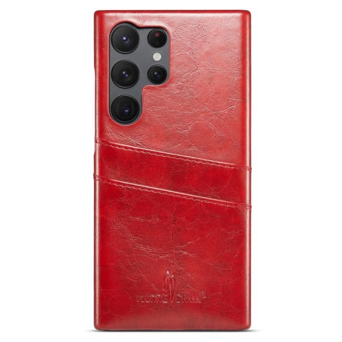 FIERRE SHANN - FIERRE SHANN för Samsung Galaxy S23 Ultra Fodral Äkta läder - Röd