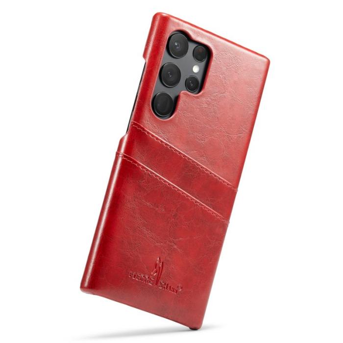 FIERRE SHANN - FIERRE SHANN för Samsung Galaxy S23 Ultra Fodral Äkta läder - Röd