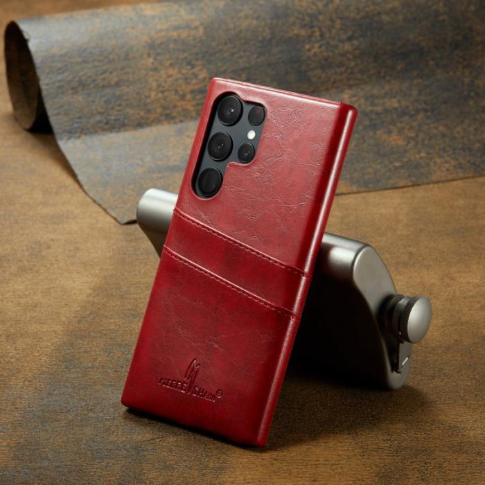 FIERRE SHANN - FIERRE SHANN för Samsung Galaxy S23 Ultra Fodral Äkta läder - Röd