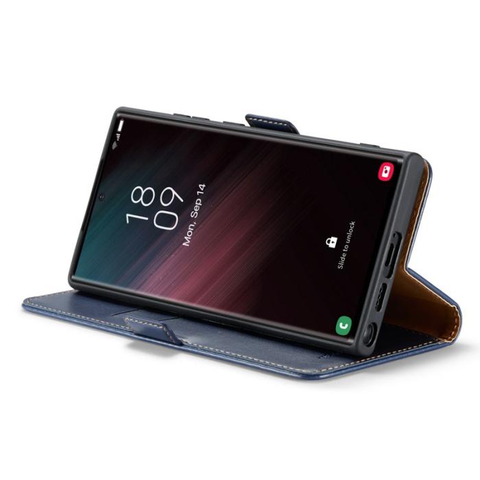 FIERRE SHANN - FIERRE SHANN för Samsung Galaxy S23 Ultra Fodral PU Läder - Blå