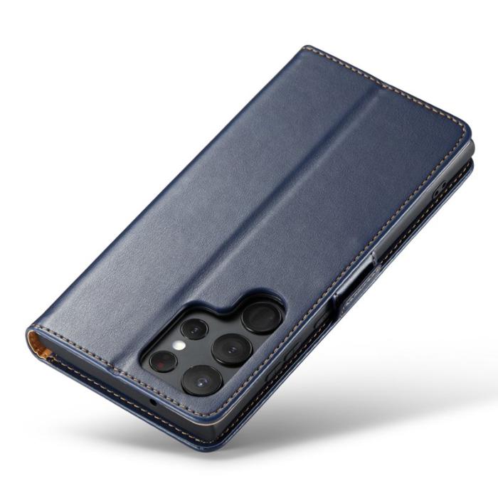 FIERRE SHANN - FIERRE SHANN för Samsung Galaxy S23 Ultra Fodral PU Läder - Blå