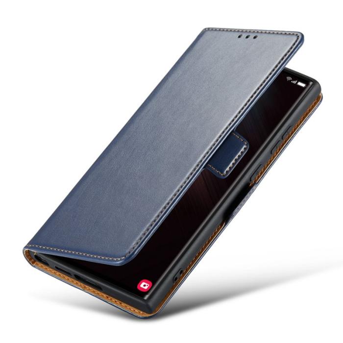 FIERRE SHANN - FIERRE SHANN för Samsung Galaxy S23 Ultra Fodral PU Läder - Blå