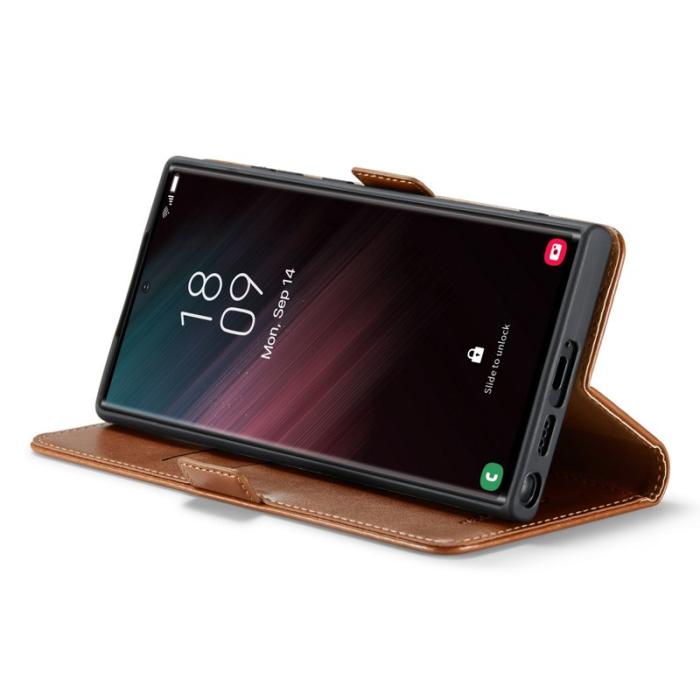 FIERRE SHANN - FIERRE SHANN för Samsung Galaxy S23 Ultra Fodral PU Läder - Brun