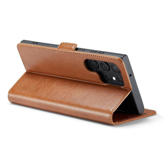 FIERRE SHANN - FIERRE SHANN för Samsung Galaxy S23 Ultra Fodral PU Läder - Brun