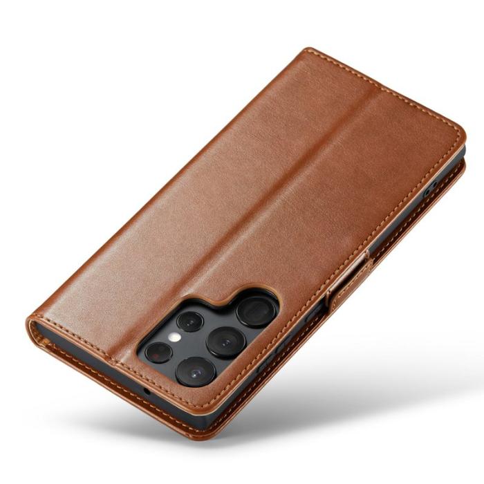 FIERRE SHANN - FIERRE SHANN för Samsung Galaxy S23 Ultra Fodral PU Läder - Brun