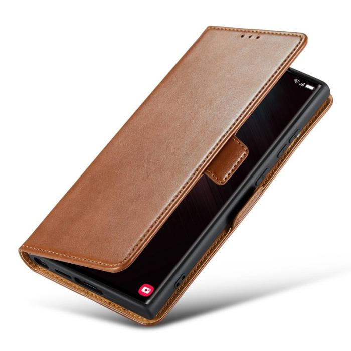 FIERRE SHANN - FIERRE SHANN för Samsung Galaxy S23 Ultra Fodral PU Läder - Brun