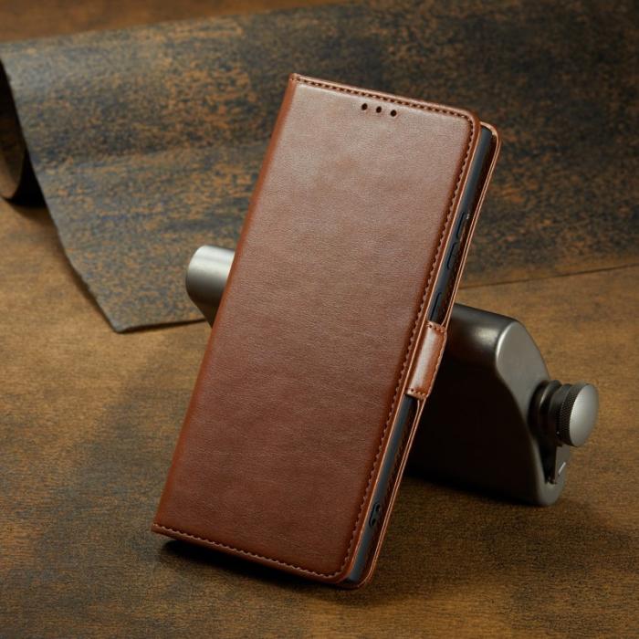 FIERRE SHANN - FIERRE SHANN för Samsung Galaxy S23 Ultra Fodral PU Läder - Brun