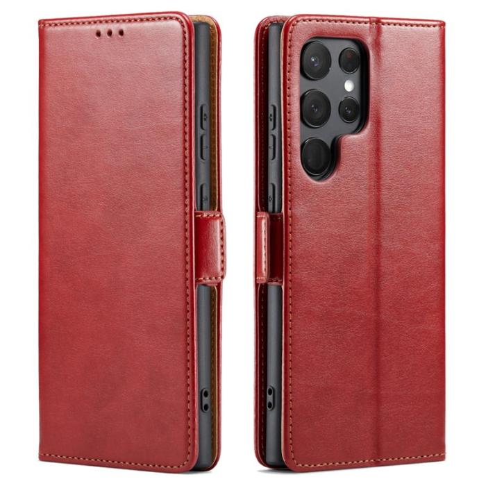 FIERRE SHANN - FIERRE SHANN för Samsung Galaxy S23 Ultra Fodral PU Läder - Röd