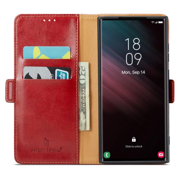 FIERRE SHANN - FIERRE SHANN för Samsung Galaxy S23 Ultra Fodral PU Läder - Röd