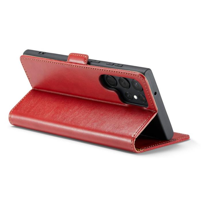 FIERRE SHANN - FIERRE SHANN för Samsung Galaxy S23 Ultra Fodral PU Läder - Röd