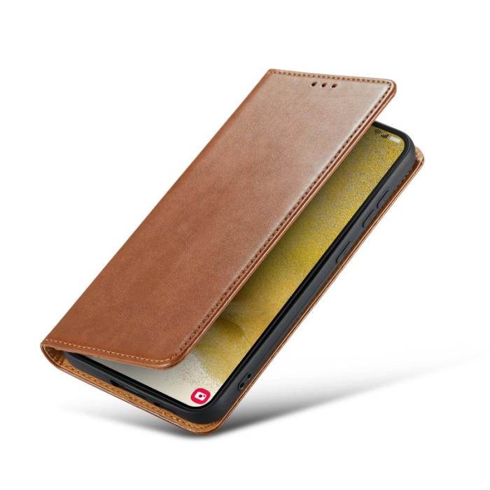 FIERRE SHANN - FIERRE SHANN för Samsung Galaxy S24+ Fodral PU Läder - Brun