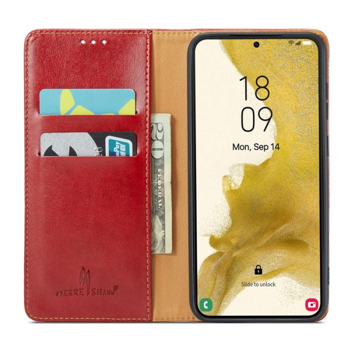 FIERRE SHANN - FIERRE SHANN för Samsung Galaxy S24 Fodral PU Läder - Röd