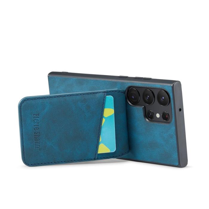 FIERRE SHANN - FIERRE SHANN för Samsung Galaxy S24 Ultra Fodral Äkta läder - Blå