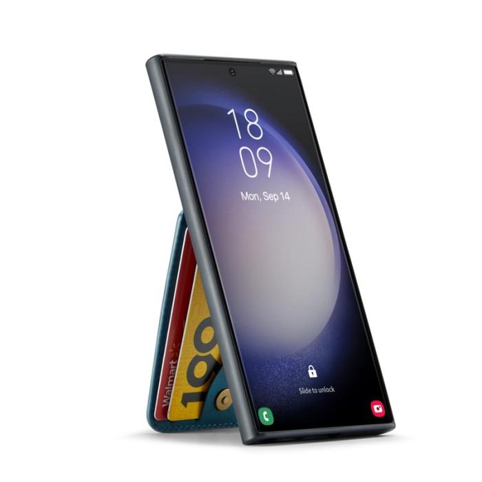 FIERRE SHANN - FIERRE SHANN för Samsung Galaxy S24 Ultra Fodral Äkta läder - Blå