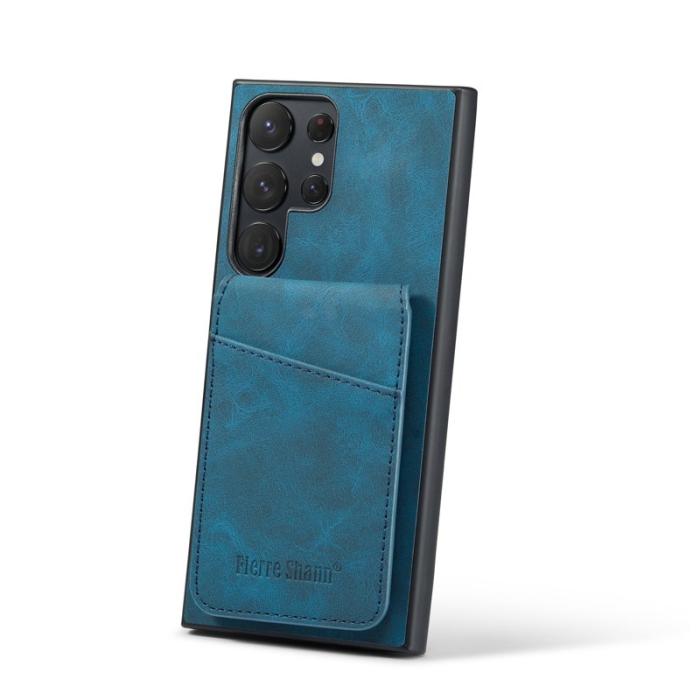 FIERRE SHANN - FIERRE SHANN för Samsung Galaxy S24 Ultra Fodral Äkta läder - Blå