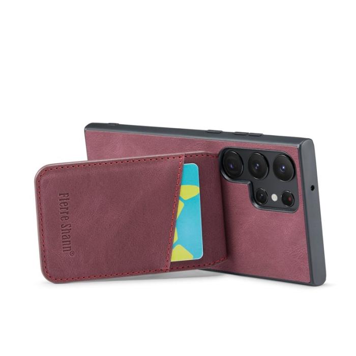 FIERRE SHANN - FIERRE SHANN för Samsung Galaxy S24 Ultra Fodral Äkta läder - Röd