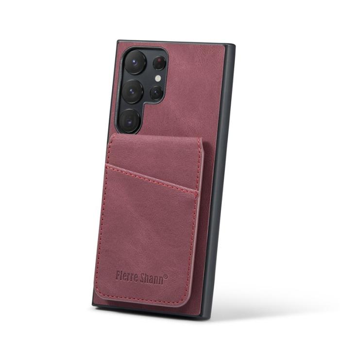 FIERRE SHANN - FIERRE SHANN för Samsung Galaxy S24 Ultra Fodral Äkta läder - Röd