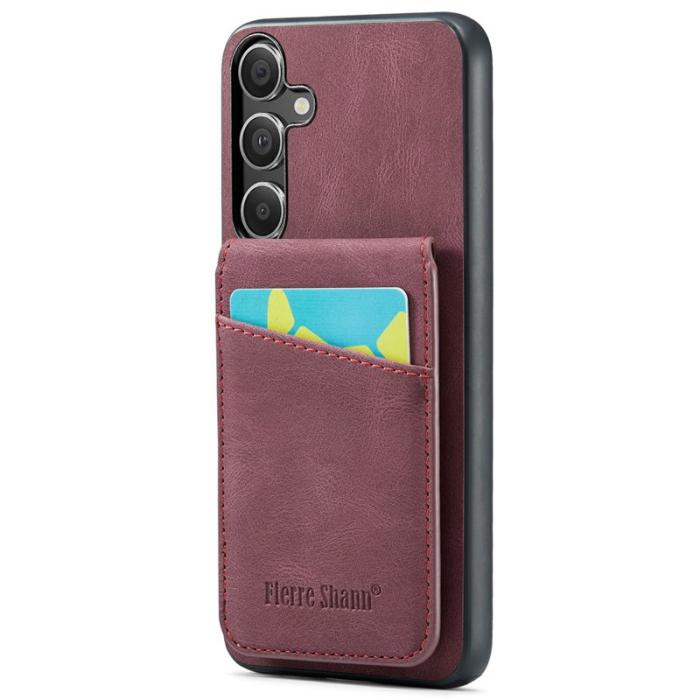 FIERRE SHANN - FIERRE SHANN för Samsung Galaxy S25+ Fodral Äkta läder - Vinröd