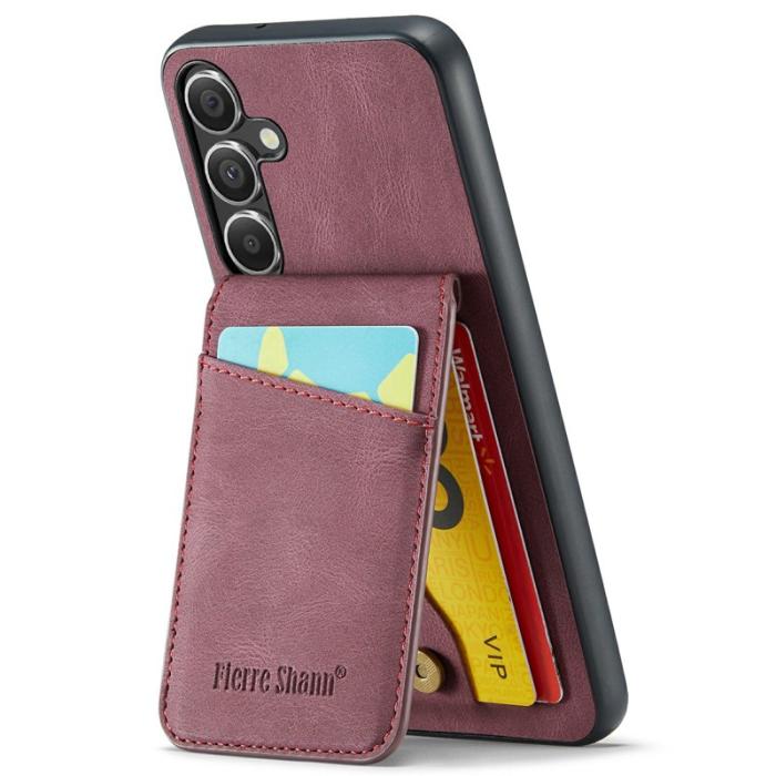 FIERRE SHANN - FIERRE SHANN för Samsung Galaxy S25+ Fodral Äkta läder - Vinröd