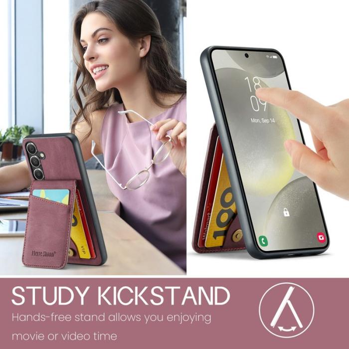 FIERRE SHANN - FIERRE SHANN för Samsung Galaxy S25+ Fodral Äkta läder - Vinröd