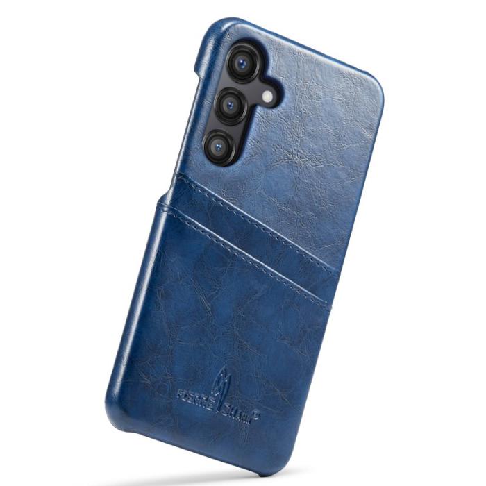 FIERRE SHANN - FIERRE SHANN för Samsung Galaxy S25 Fodral - Waxy PU Läder - Blå