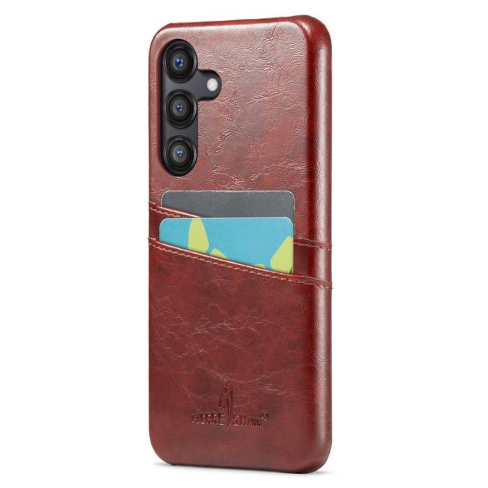 FIERRE SHANN - FIERRE SHANN för Samsung Galaxy S25+ Fodral - Waxy PU Läder - Brun