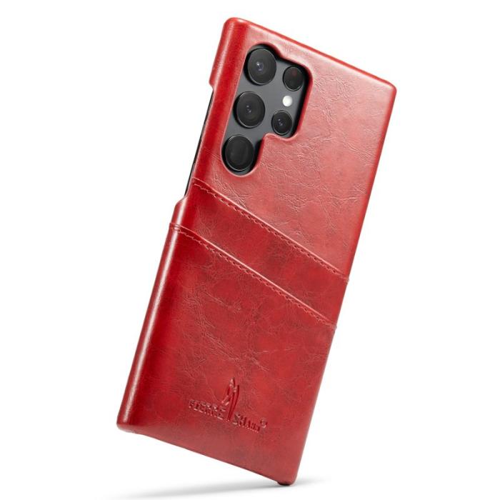 FIERRE SHANN - FIERRE SHANN för Samsung Galaxy S25 Ultra Fodral - Röd Waxy PU Leather
