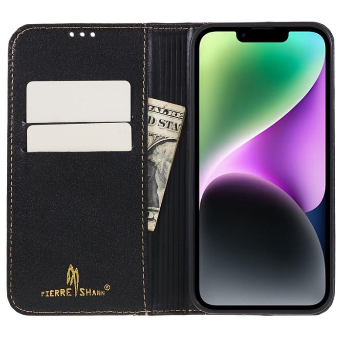 FIERRE SHANN - FIERRE SHANN Fodral för iPhone 14 Plus - Äkta läder - Svart
