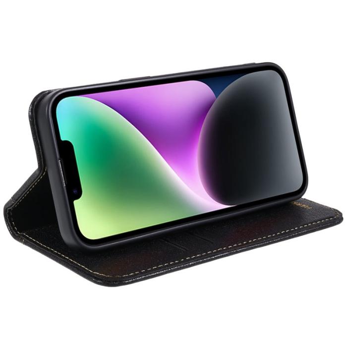 FIERRE SHANN - FIERRE SHANN Fodral för iPhone 14 Plus - Äkta läder - Svart