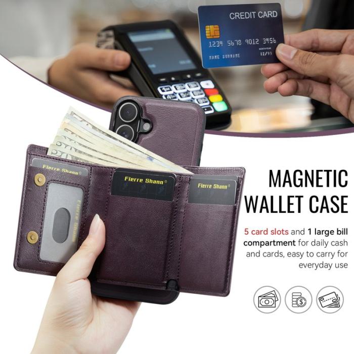 FIERRE SHANN - FIERRE SHANN FS030 iPhone 17 Fodral Äkta läder - Lila