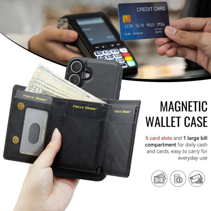 FIERRE SHANN - FIERRE SHANN FS030 iPhone 17 Fodral Äkta läder - Svart