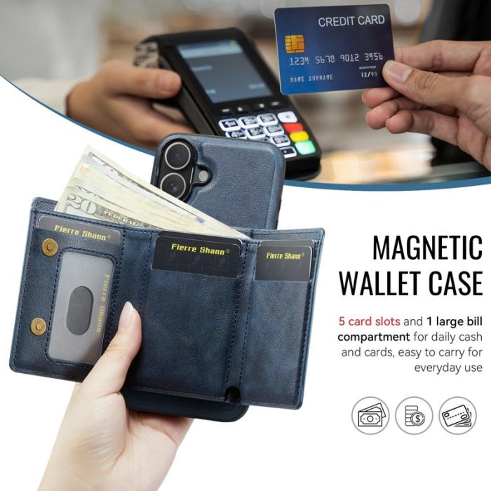 FIERRE SHANN - FIERRE SHANN FS030 iPhone 17 Fodral Tri-Fold Äkta Läder - Blå