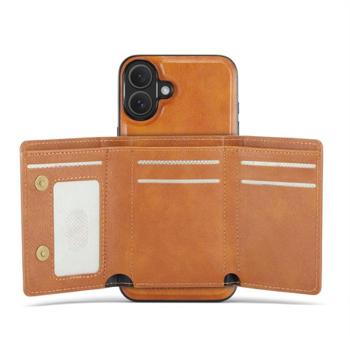 FIERRE SHANN - FIERRE SHANN FS030 iPhone 17 Fodral Tri-Fold Äkta läder - Brun