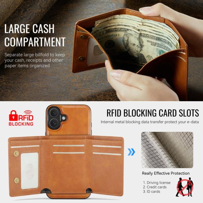 FIERRE SHANN - FIERRE SHANN FS030 iPhone 17 Fodral Tri-Fold Äkta läder - Brun