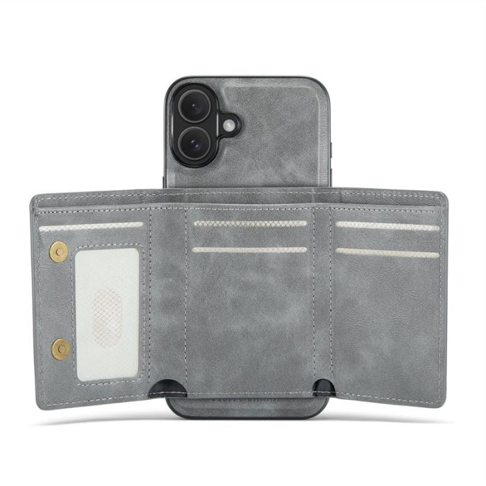 FIERRE SHANN - FIERRE SHANN FS030 iPhone 17 Fodral Tri-Fold Läder - Grå